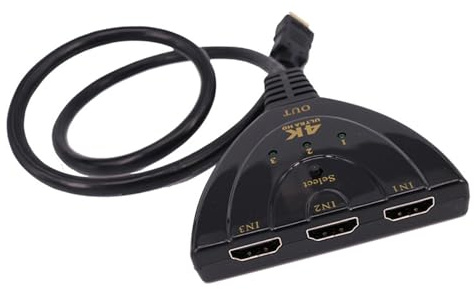 Rudiaoa 4K-kompatibler HDTV-Umschalter, Dreifach-Display-Splitter mit Universal-Gerät für Projektoren und Monitore, HDTV-Umschalter mit Fernbedienung