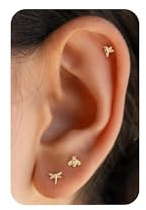 PRTGL Flat Back Earrings - 6pcs 14k Gold/White Gold Plated Silver Tiny Flower Heart Star Moon Bee Bird Cubic Zirconia Flatback Stud Earrings for Women, Flatback Cartilage Helix Tragus Ear Stacks