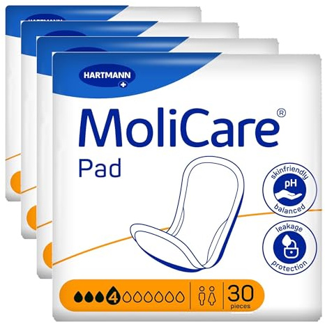 MoliCare Pad 4 Tropfen Extra lange Erwachsenen Inkontinenzeinlage für Frauen und Männer mit mittlerer Blasenschwäche, Geruchsneutralisierend, Auslaufschutz, Fortschrittlicher Hautschutz, 30 Stück