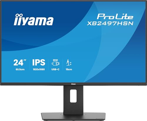 iiyama Prolite XB2497HSN-B1 Full-HD IPS-Monitor | 60.5 cm, 23.8, 100Hz, HDMI, DP-in/out, DaisyChain, USB3.2, USB-C dock, 65W, RJ45, Höhenverstellung, AdaptiveSync, schwarz