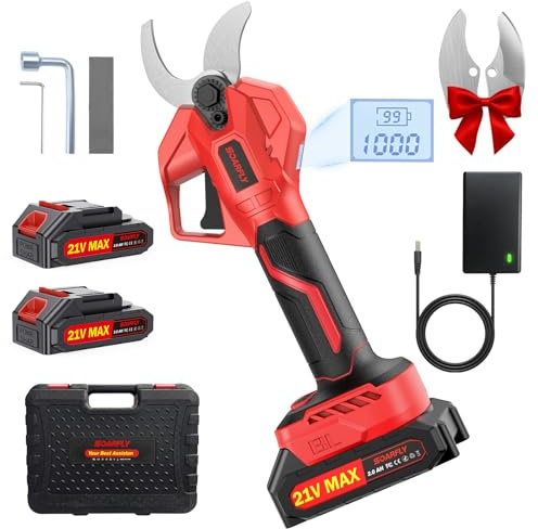 SOARFLY Akku Astschere 50mm, Elektrische Gartenschere mit 2 Akkus, Leistungsstarke Astschere Akku für Obstbäume Garten und Sträucher, Kabellose Gartenschere mit SK7 Klinge und Sicherheitsfunktion, Rot