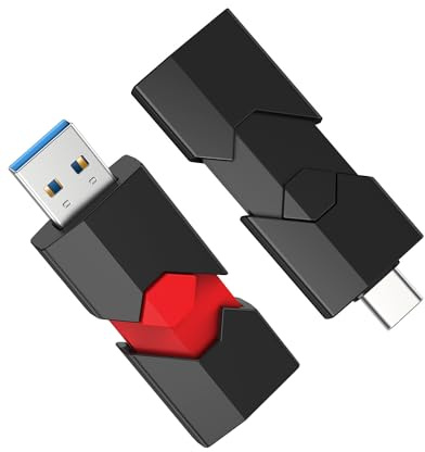 RAOYI 2 Stück 64 GB USB C Flash Drive 2 in 1 Typ C + USB 3.0 Flash Drive Dual OTG einziehbarer Typ-C Thumb Drive Memory Stick für iPhone 17/16/15 iPad Android Smartphone Tablet PC (Schwarz, Rot)