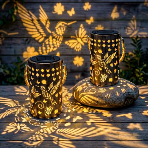 SLWOO Solarlampen für Außen Hängende LED Metall Solarlaternen für Draußen | 2 Modi, IP65 Wasserdicht Solar Gartenleuchten mit Hanfseil für Balkon Patio Hof Terrasse Baum Camping Muttertagsgeschenk
