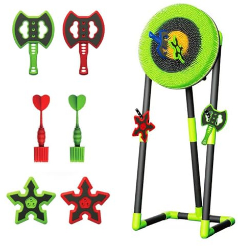 Axe Throwing Game Set, Axe Throwing Target Set Games Backyard, with 2 Throwing Axes, 2 Dart Bristle Target, Star Dart for Adults 15 Youth, Outdoor Games Indoor Carnival Yard Lawn (Green)
