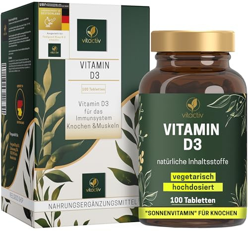 VITACTIV Vitamin D3 - D3 & Calcium Knochen & Muskelfunktion - 100 Tabletten | Hochdosiert. Vitamin D3: normale Muskelfunktion. Calcium: normaler Energiestoffwechsel