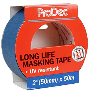 ProDec 2 inch x 50m Long Life Heat and UV Resistant Painters Masking Tape | Multi Surface for Sharp Paint Lines for Indoor Painting and Decorating, Compatible with All Paints, 2 50mm wide
