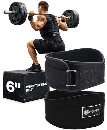 Weight Lifting Belt - Elite Body Squad Pro Quality Neoprene Back Support Belt With Speed Fit Fastener And Stainless Steel Hook And Loop Design - 6” Wide Soft Feel Padding