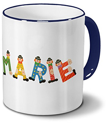 printplanet Tasse mit Namen Marie - Motiv Holzbuchstaben - Namenstasse, Kaffeebecher, Mug, Becher, Kaffeetasse - Farbe Blau