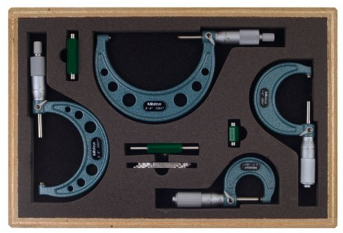 Mitutoyo 103-931 Außenmessschraube mit Standard, 0-10,2 cm Bereich, 0,1 cm Teilung, 4 Stück