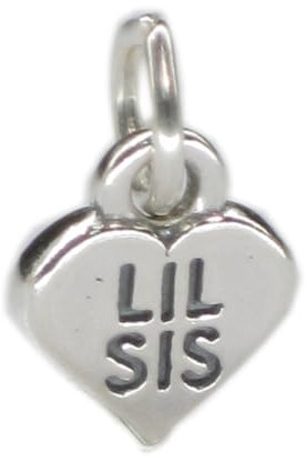 LIL SIS Herzanhänger aus Sterlingsilber. Liebe kleine Schwester Familie Charms