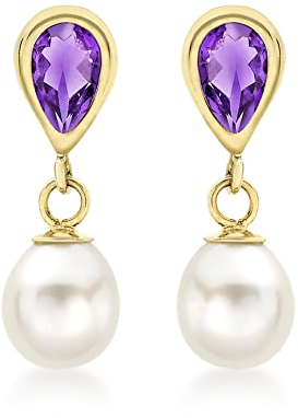 CARISSIMA Damen 9k (375) Gelbgold Amethyst und Perle 5 mm x 17 mm Teardrop Ohrringe 1.57.1849