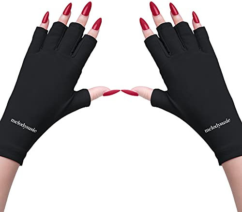 MelodySusie UV Gloves for Gel Nail Lamp, Professional UPF50+ UV Protection Gloves for Manicures, Art Skin Care Fingerless Glove for Women Men Protect Hands from Sun and Nail Dryer Harm (Black)