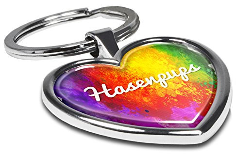 printplanet Schlüsselanhänger mit Namen Hasenpups - Motiv Color Paint - Herz-Schlüsselanhänger, Namensschlüsselanhänger, personalisierter Anhänger, Herz-Anhänger, Chrom