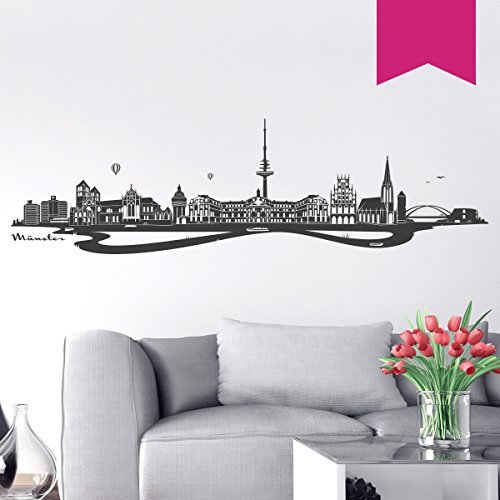 WANDKINGS Wandtattoo Skyline Münster 140 x 39 cm - Pink - 35 Farben zur Wahl