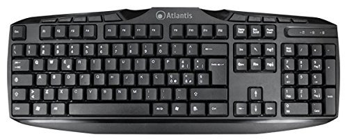 Atlantis Tastiera e Mouse Wireless multimediale senza fili 2,4 Ghz combo, layout italiano QWERTY,ricevitore USB unico nano size per tastiera e mouse, per PC Lapto Notebook, Nero, tasti multimediali