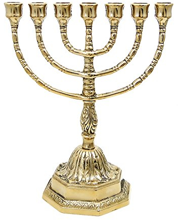 NKlaus 7- armig Leuchter Menorah Messing Handarbeit für Kerzen bis Ø 1,5cm Kerzenständer 23cm hoch 10204
