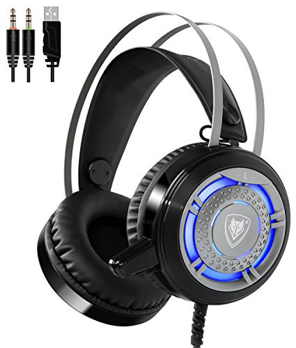 Gaming Computer casque USB 3,5 mm avec micro casque Réducteur de bruit Over Ear pour jeux PC avec lumière LED noir