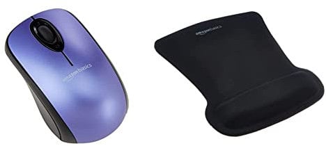 Amazon Basics - Mouse wireless con microricevitore e Tappetino con poggiapolsi, blu