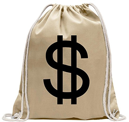 Kiwistar - Turnbeutel - natur - Dollarzeichen - Dollar Zeichen - Fun Rucksack Sport Beutel Gymsack Baumwolle mit Ziehgurt