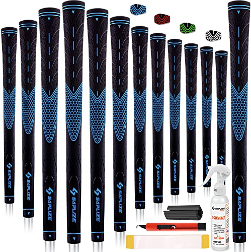 SAPLIZE Golfgriffe 13er-Set mit komplettem Regripping-Kit, Midsize, Golfschlägergriffe aus Gummi, Blau