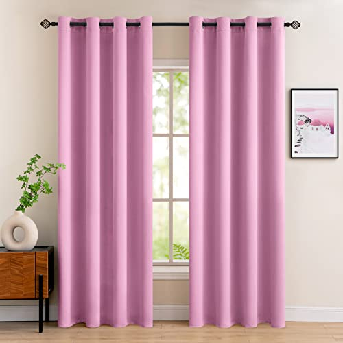 MIULEE Vorhänge Rosa Blickdicht mit Ösen, Schöner Weicher Verdunklungsvorhänge zum Verdunkeln von Räumen, 2er Set Gardinen Abdunkelnd Schlafzimmer Wohnzimmer Thermovorhang Kälteschutz 140X225 cm