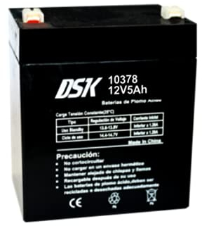 DSK 10378 - Batería Plomo AGM terminal F2 Recargable y Sellada con 12V 5Ah. Batería ideal Para Alarmas del Hogar e Industria, Juguetes Eléctricos para niños, Aparatos de Movilidad, Patinetes, Cercados