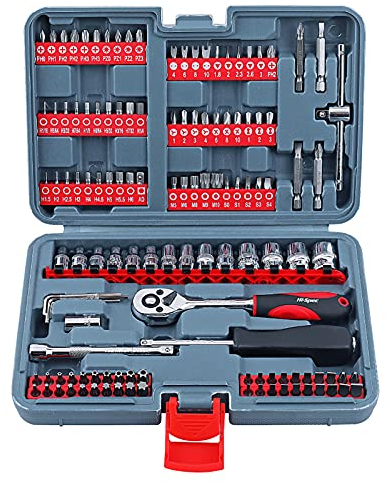 Timpfee 126-teiliges 1/4-Zoll-Antriebs-Schlag-Steckschlüssel-Set, SAE / metrisch, 72 Zähne, Ratsche und Adapter, passend für Haushalts- und Automobilreparatur und DIY-Projekte