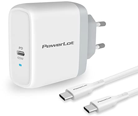 PowerLot USB C Ladegerät 65W GaN mit 1.8M Kabel PD Netzteil, Schnellladegerät Kompatibel mit MacBook, Lenovo, Surface, Dell XPS, Chromebook, iPad, DJI Mini 3 Pro usw