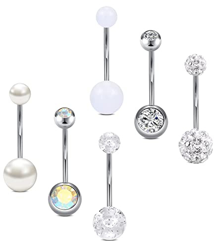 Vcmart 6 pezzi piercing all'ombelico anello per ombelico lungo in acciaio chirurgico 14mm 14G