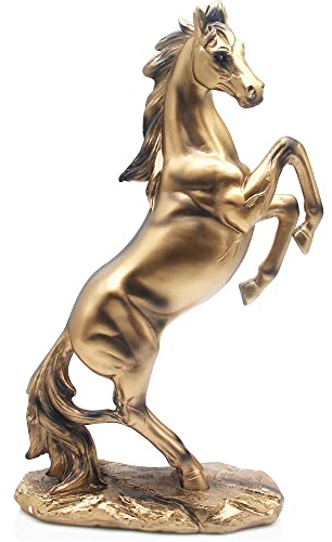 H&W 14cm H Stehende Pferd Statue,Harz Skulpturen für Männer,Gold Pferd Figuren,Abstrakte Kunst Statue Sammelfiguren für Home Büro Wohnzimmer Bücherregal Tisch Desktop Housewarming Décor