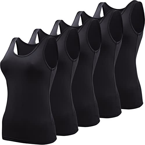 BQTQ 5 Stück Elastische Tank Tops Damen Unterhemden Stretch Crop Top Basic Cami Tank Top für Frauen und Mädchen, Schwarz, M