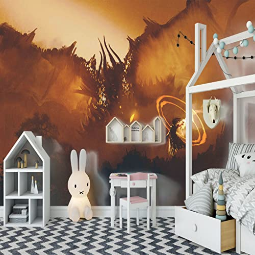 ZAPVI Fototapete 3D Effekt Kinderzimmer Krieger&Drache Größe:W200CMxH175CM Tapeten Vliestapete Wohnzimmer Wandbilder Wanddeko