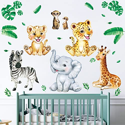 DECOWALL DS9-8067 Wandtattoo Safari Dschungel Tiere Wandaufkleber Elefant Giraffe Wandsticker Kinderzimmer Babyzimmer Schlafzimmer Wanddeko