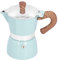 Cafetera de 3 Tazas de Colores, Cafetera de Estufa de Aluminio con Tapa y Antiquemaduras, Cafetera Moka Clásica, No Apta para Inducción (Seiko modelo lago azul)