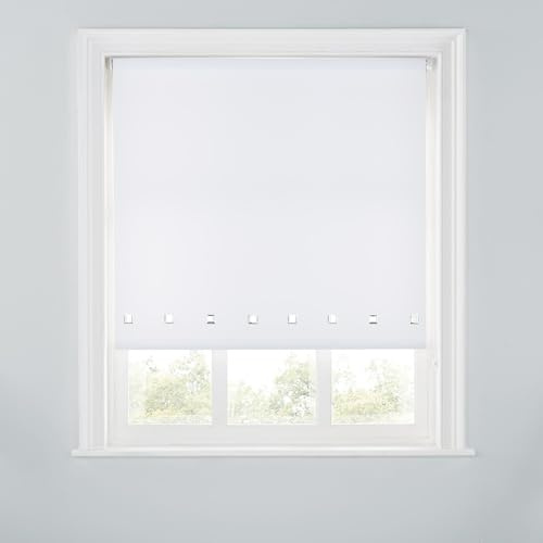 Trimmable Square Eyelet Roller Blind - 4FT - WHITE - 120cm(W) x170cm(L) | Polyester Light-Filtering Roller Blind, Trim-To-Size for a Custom Fit, Brackets Inc, Ideal for Bedrooms, Kitchens & Lounges