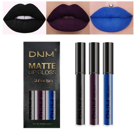 ENYACOS 3pcs Dark Black Blue Purple Matte Liquid Lipstick Sets,Waterproof Long Lasting Lip Gloss Set lip stain long lasting black lipstick for women (B)