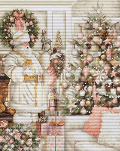 Luca-S Cross Stitch Kit White Santa with Christmas Tree, BU5019