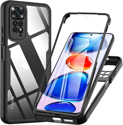 betterfon 360 Grad Hülle Kompatibel mit Xiaomi Redmi Note 11 | Handyhülle mit eingebautem Displayschutz für Redmi Note 11 | Schwarz