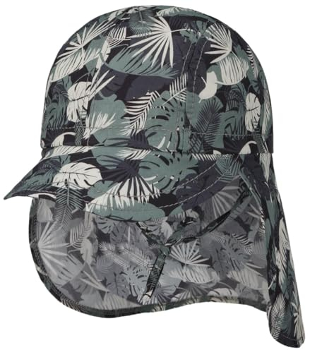 maximo Kids-Boy-Schildmütze mit Bindeband und Nackenschutz, UV 50, anthrazit-wollweiß, Monstera-Dschungel, Sonnenhut Made in Germany (as3, Numeric, Numeric_51)