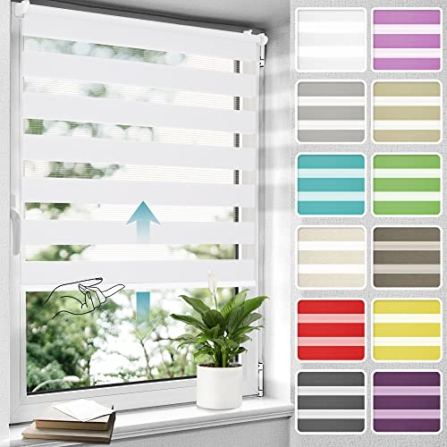 Allesin Doppelrollo schnurlos Klemmfix ohne Bohren Duo Rollos für Fenster, 70x120cm (Stoffbreite 70 cm) Weiß, Drücken Und Ziehen Springrollos Klemmrollo Fenster, Rollo ohne Schnur