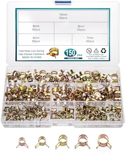 KOXXIAMOQ 150 Pcs Fuel Line Spring Hose Clamps, Spring Band Type Spring Clips Clamps Kit, Silicone Vacuum Hose Water Pipe Air Tube Low Pressure Clamps Fastener Assortment Kit - 6mm/7mm/8mm/9mm/10mm