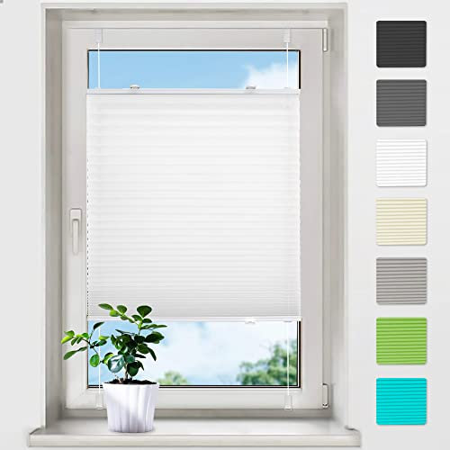 bobodeco Plissee ohne Bohren Klemmfix Faltrollo Jalousie Weiß 45x130cm (BxH), Plisseerollo Sichtschutz und Sonnenschutz Blickdicht Easyfix lichtdurchlässig