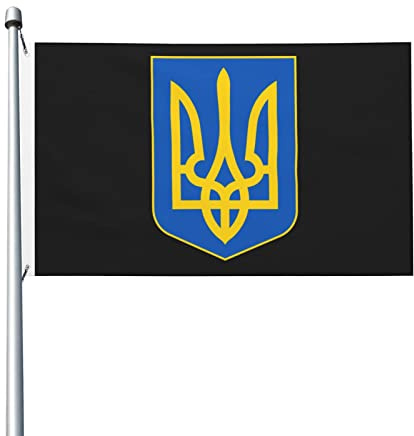 Kleines Wappen der Ukraine-Flagge, 90 x 150 cm, Außen tion, Banner, Hofflagge mit Ösen