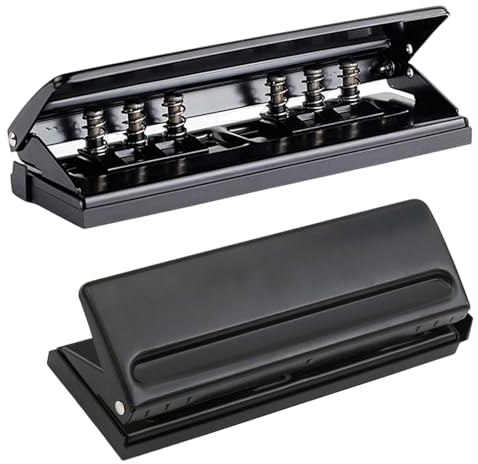 Fhioevt 6 Fach Locher Metall Verstellbarer Locher 6 Loch Din A5 A6 A7 Papierlocher mit Positionierungsmarkierung 6 Blatt Kapazität Taschenlocher Binder Puncher Locher für Ordner Papier (Schwarz)