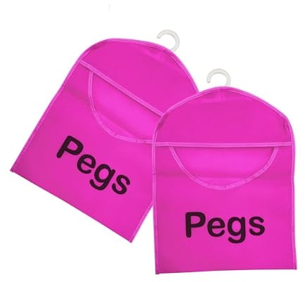Laundry Mate Pack of 2 Peg Bag for Washing Line with Hanger Waterproof Clothes Peg Holder and Storage Bag Durable Laundry Peg Basket with Hanger - Pink