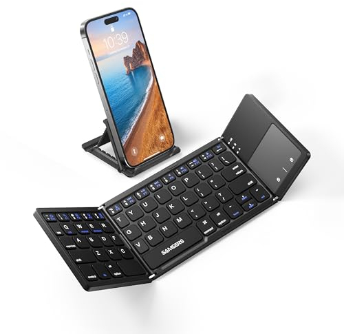 Samsers Teclado Bluetooth plegable con panel táctil, teclado inalámbrico portátil con soporte, teclado plegable de bolsillo ultradelgado recargable de tamaño completo para Android, Windows, iOS,