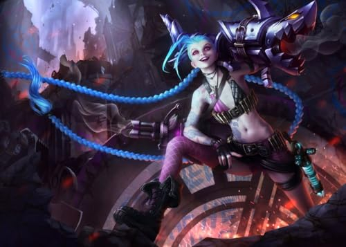 Displate Offiziell League of Legends MetallPoster Magnetische Befestigung Inklusive Lizenziert Bilder Hochwertiges Poster League of Legends Splash Art - Jinx Horizontal 45 cm x 32 cm