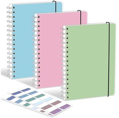 BIROYAL Notizbuch, Notizblock Dotted DIN A5 | 3 Farben | 120 g/m² Gepunktet Spiralnotizbuch | Hardcover-Notizbuch | Tagebuch mit Gummiband | Bullet Journal | Kein Anschnitt, 480 Seiten
