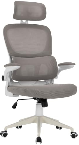 TRISENS Flexibler Bürostuhl in moderner Mesh-Optik ergonomischer Schreibtischstuhl mit Nacken- und Lordosenstütze Gamingstuhl mit atmungsaktiver Netzrückenlehne und Wippfunktion, Farbe:Weiß/Hellgrau
