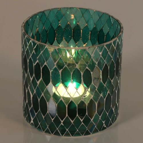 Marokkanisches Mosaik-Windlicht Rayan M GRÜN Ø 10cm rund handgefertigt aus Glas | Stimmungslicht Weihnachten Teelichthalter bunt orientalische Tisch-Deko aus 1001 Nacht | WZ150-M